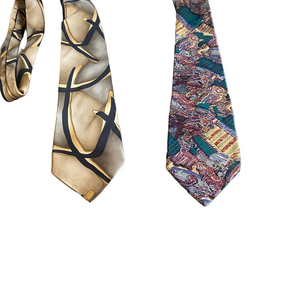 J. Garcia Vintage Silk Tie Set – Black & Gold Abstract + Multicolor Pattern